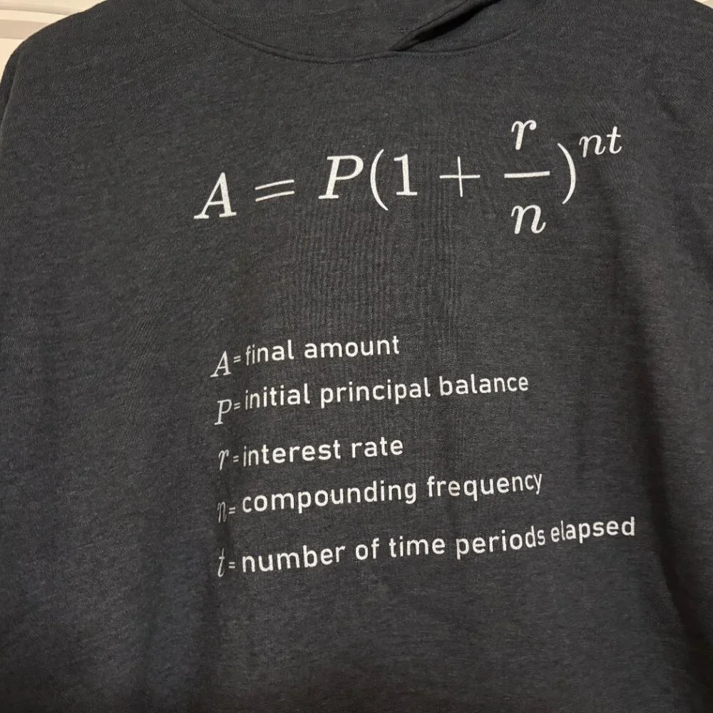 Compound Interest Formula Graphic Hoodie Hooded Sweatshirt Men's Large Dark Grey